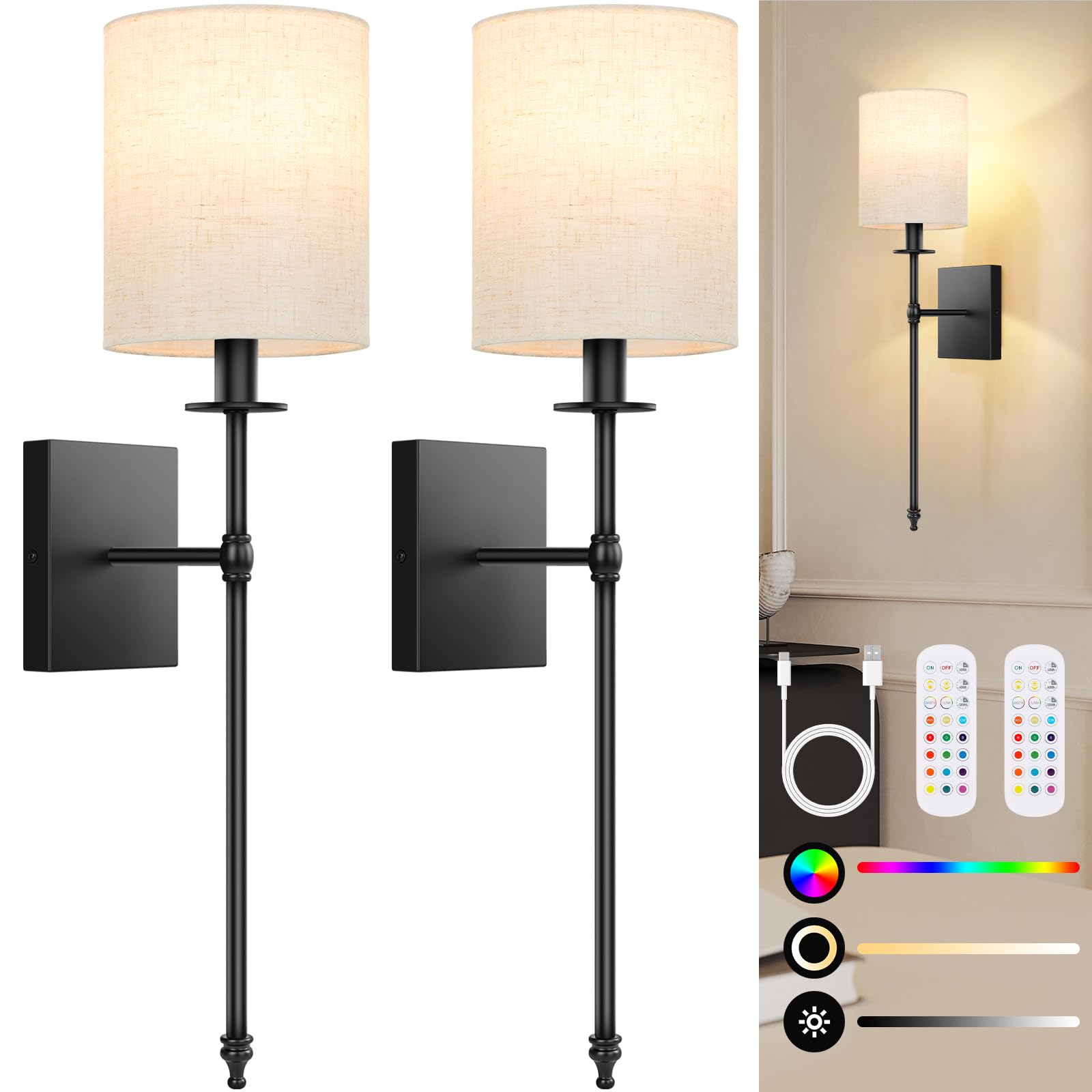 27 inch Battery Operated Wall Sconces Set of 2 with
