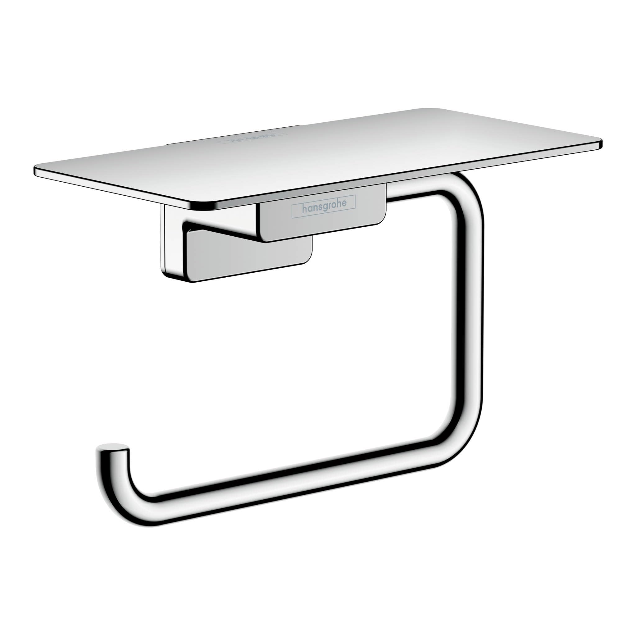 Photo 1 of hansgrohe AddStoris Roll Holder with Shelf in Chrome 3-inch Accessories in Chrome, 41772000