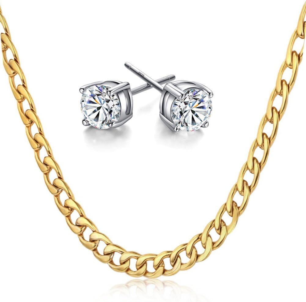 Showfay Gold Chain Necklace for Men Women Stainless Steel Stamp"18K" Jewellery Christmas Gift 50cm/20"