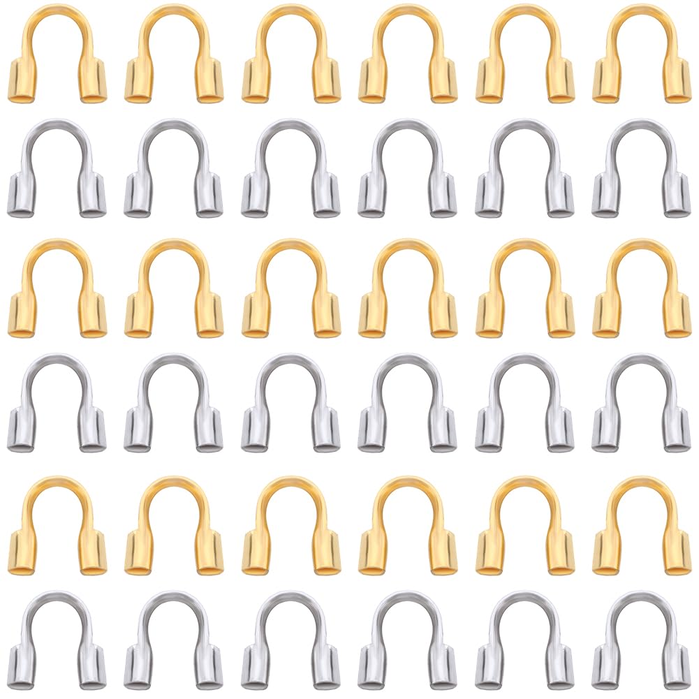 SOFPLATE 1 Box 1200Pcs Wire Guardians Thread Protector Wire Guard Brass U Shape Protective Tube Silver Gold Wire Guardian Loops for Earring Bracelet Necklace jewellery Making Supplies DIY Beading Craf