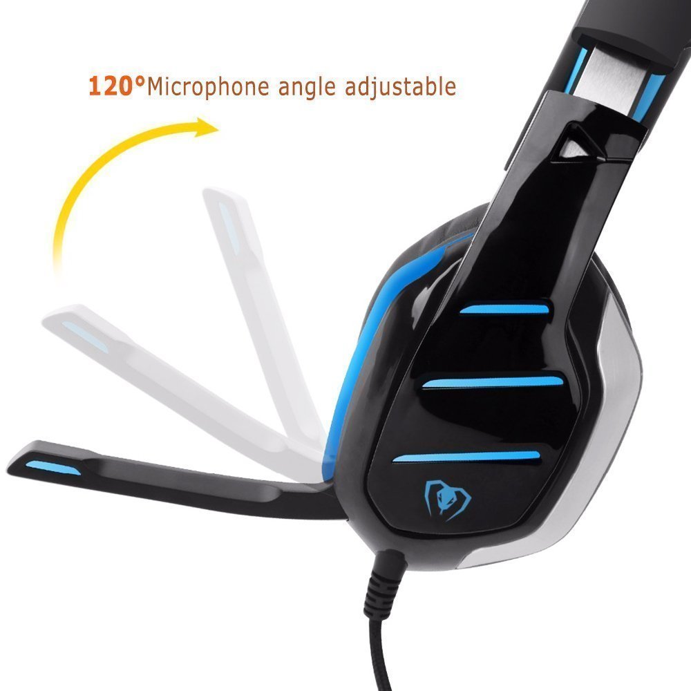 Gaming Headset GM-3 with Microphone for New Xbox 1 PS4 PC Cellphone Laptops Computer - Surround Sound, Noise Reduction Game Earphone-Easy Volume Control with LED Lighting 3.5MM Jack(Black+Blue)
