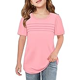 Imily Bela Girls Pleated Short Sleeve T Shirts Kids Summer Crewneck Shirts Casual Tops Tees 5-14 Years