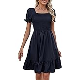 Lyrur Women's Short Sleeve Summer Dresses 2026 Spring Casual Square Neck Easter Dress A-Line Tiered Sundress with Pockets