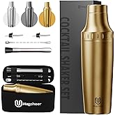 Magcheer Hybrid Cocktail Shaker Set | Vacuum Insulated Stainless Steel Martini Shaker with Strainer & Jigger Lid | Travel cocktail kit with Bartender Accessory Tools | 30oz | Gold