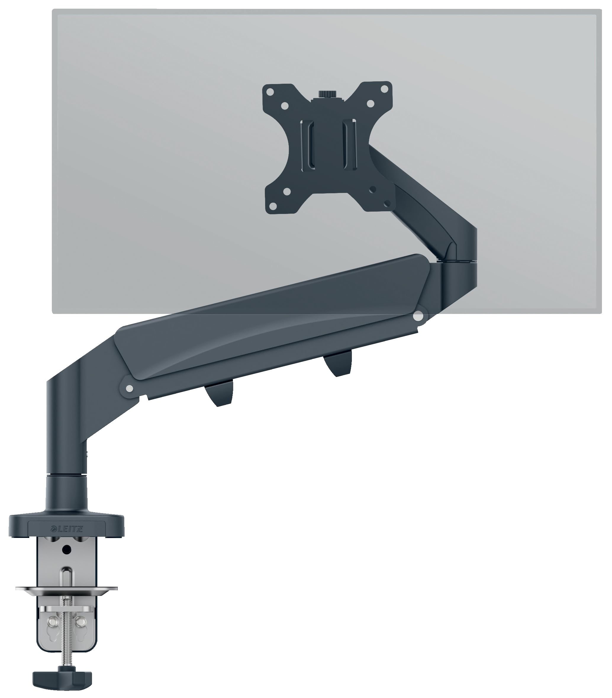 Leitz Ergo Space Saving Single Monitor Arm, TÜV and IGR Certified, Versatile Fold Flat Arms, Dark Grey Monitor Arm for Up to 32" Monitors, Velvet Grey, 64890089