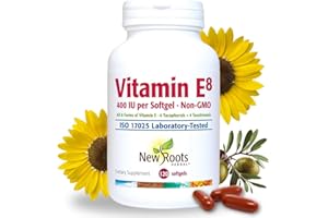 NEW ROOTS HERBAL Vitamin E 400 IU Capsules | Organic Antioxidant Supplement | All 8 Types of Vitamin E for Brain & Vision Support | 4 Tocopherols & 4 Tocotrienols for Women & Men (120 Softgels)
