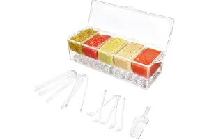 UgyDuky Clear Condiment Server with Lid and 5 Removable Compartment Chilled Condiment Server Container Clear Garnish Tray Con