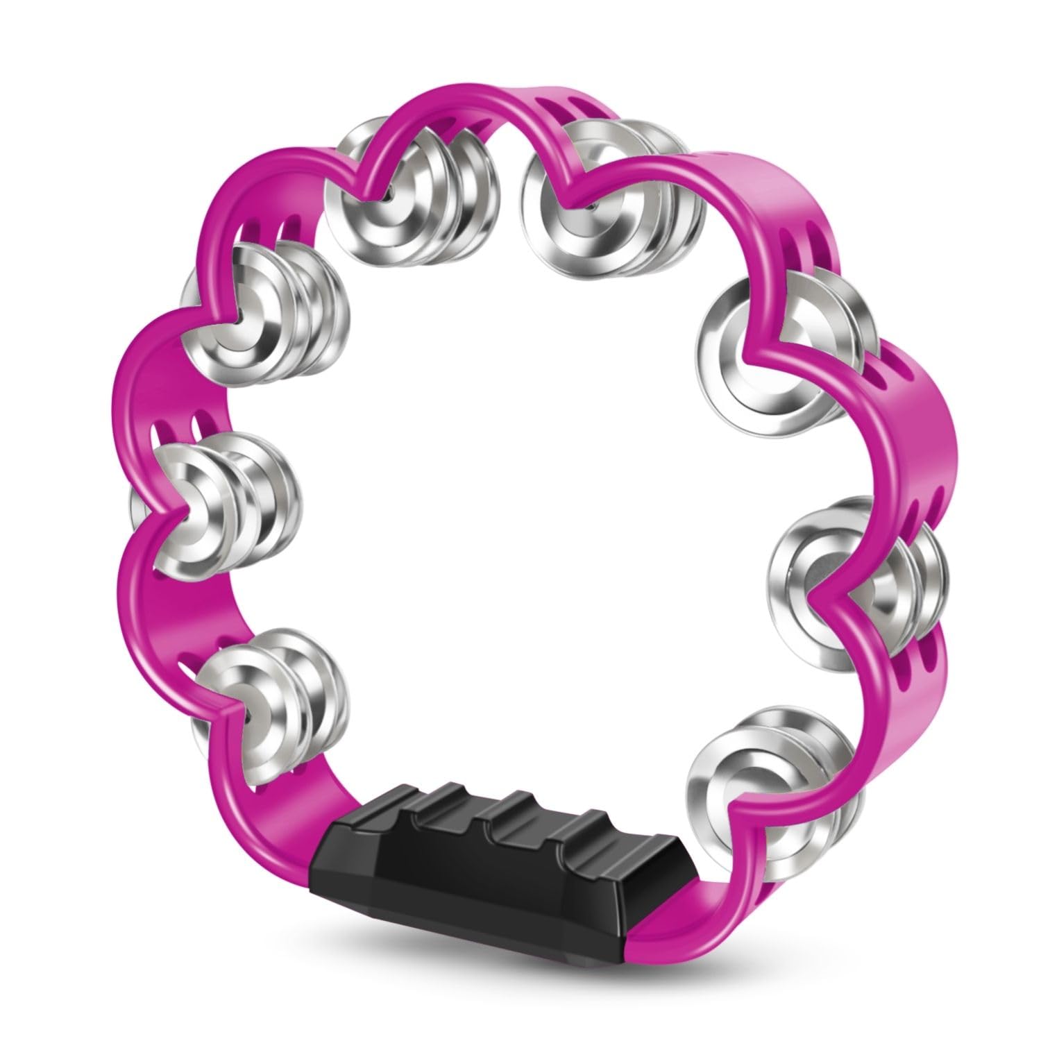 Flexzion Flower Tambourine - 8 Inch Handheld Percussion Instrument w/Metal Jingles & Ergonomic Grip - Small Tambourines for Adults, Kids, Church, Parties, & Musical Events (Pink)