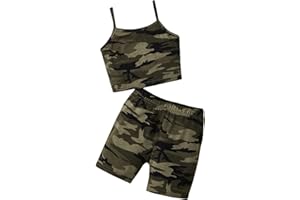 WDIRARA Girl's Two Piece Outfits Camo Print Sleeveless Cami Top and Skinny Shorts Set