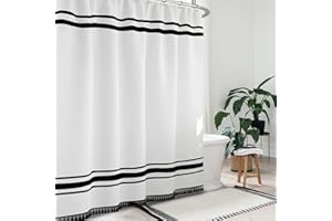 Seasonwood Black and White Shower Curtain Farmhouse Shower Curtain Striped Shower Curtains for Bathroom Sets Boho Shower Curtains with Tassels Modern Bathroom Curtains Decor Waterproof Fabric 72"x72"