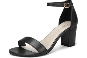 DOBOLIN Women's Heeled Sandals Open Toe Ankle Strap 2.5-Inch Chunky Heels Dress Shoes Wide Feet Friendly