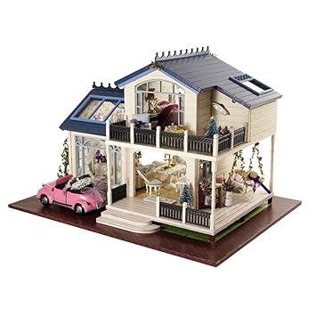 Leoie Children Kids DIY Wooden House Toys Miniature Dollhouse Birthday Gift
