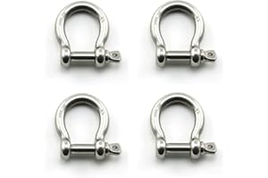 Heyous 4pcs 1/4 Inch 6mm Screw Pin Anchor Shackle Stainless Steel Heavy Duty Bow Shape Load Clamp for Chains Wirerope Lifting