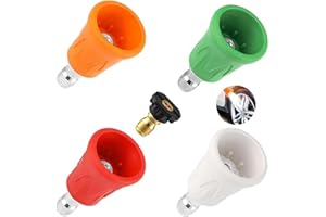 Funnytek 5Pcs Pressure Washer Nozzle Guard with Upgraded Rubber Protector Cover Stainless Steel Washer Nozzle Tips 0, 15, 25, 40 Degree Pressure Washer Nozzles and Soap Nozzle (Orifice 3.0)