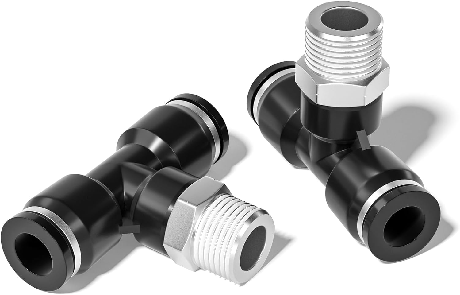TAILONZ PNEUMATIC Male Branch Tee 1/4 Inch Tube OD x 3/8 Inch NPT Thread Push to Connect Fittings PT-1/4-N3 (Pack of 2)
