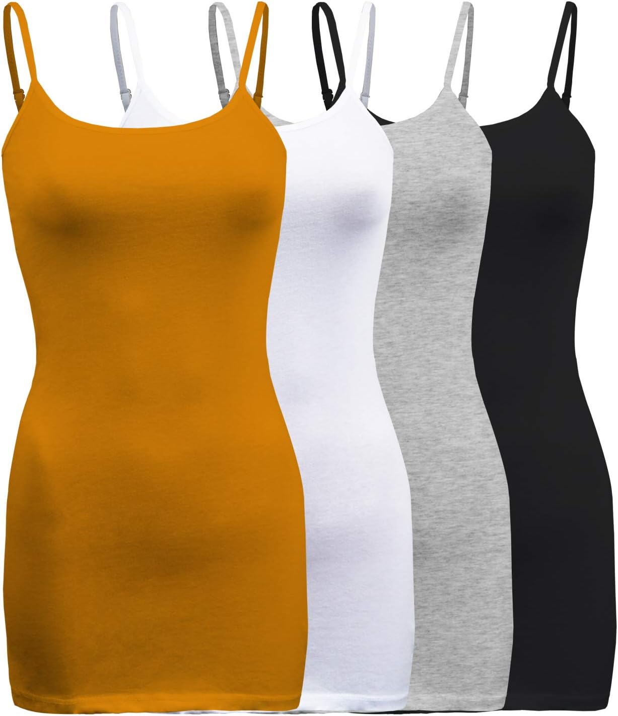 ShezPretty 4 Pack - Women's Basic Cami with Adjustable Spaghetti Straps Tank Top