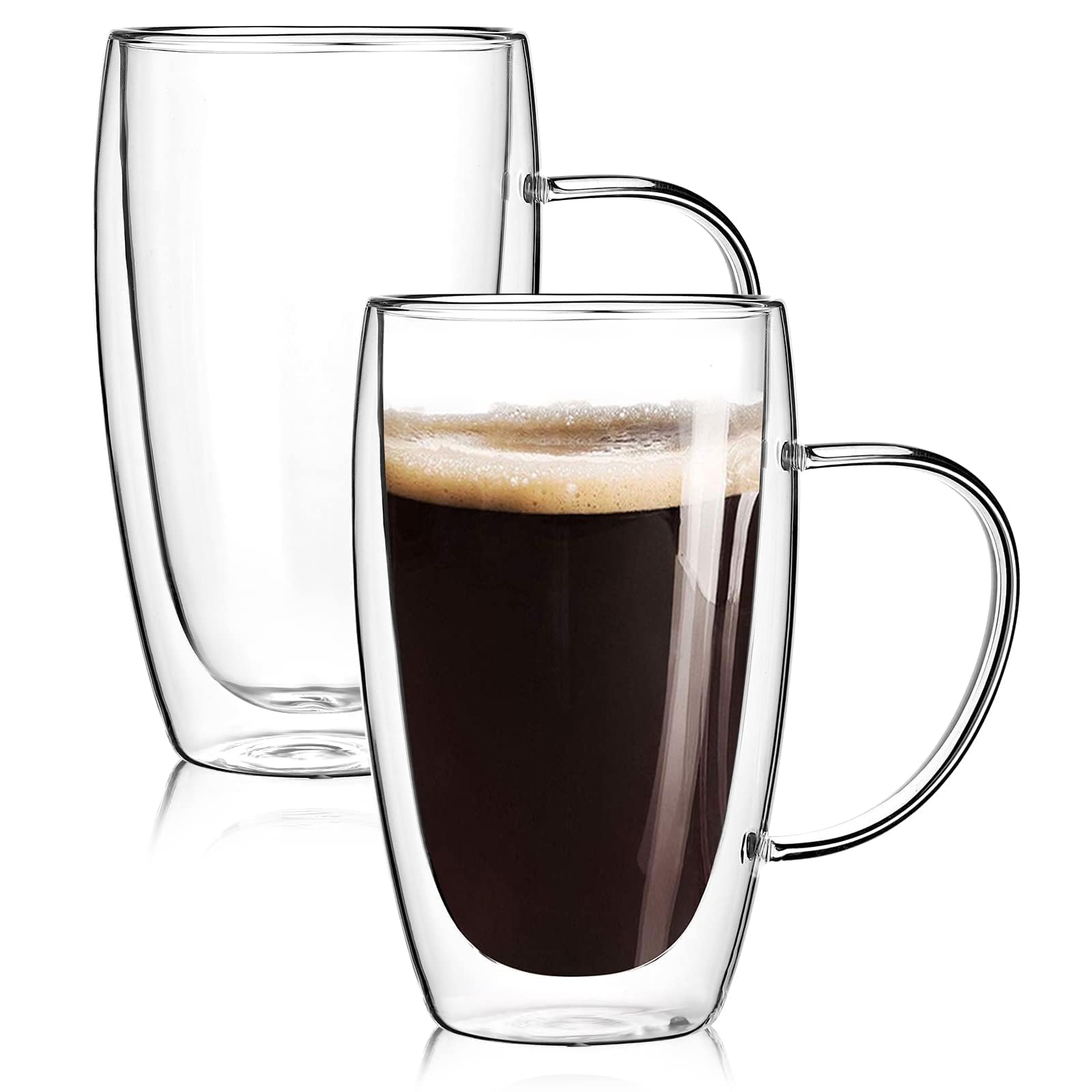 View 1 of *USED*
NBABSR 16 Oz Double Wall Clear Glass Tall Coffee Mugs, Large Glass Tea Cup Set of 2, Insulated Latte Cups with Big Handle for Women or Men Tea, Cocoa, or Hot Chocolate Lightweight and Microwave Safe