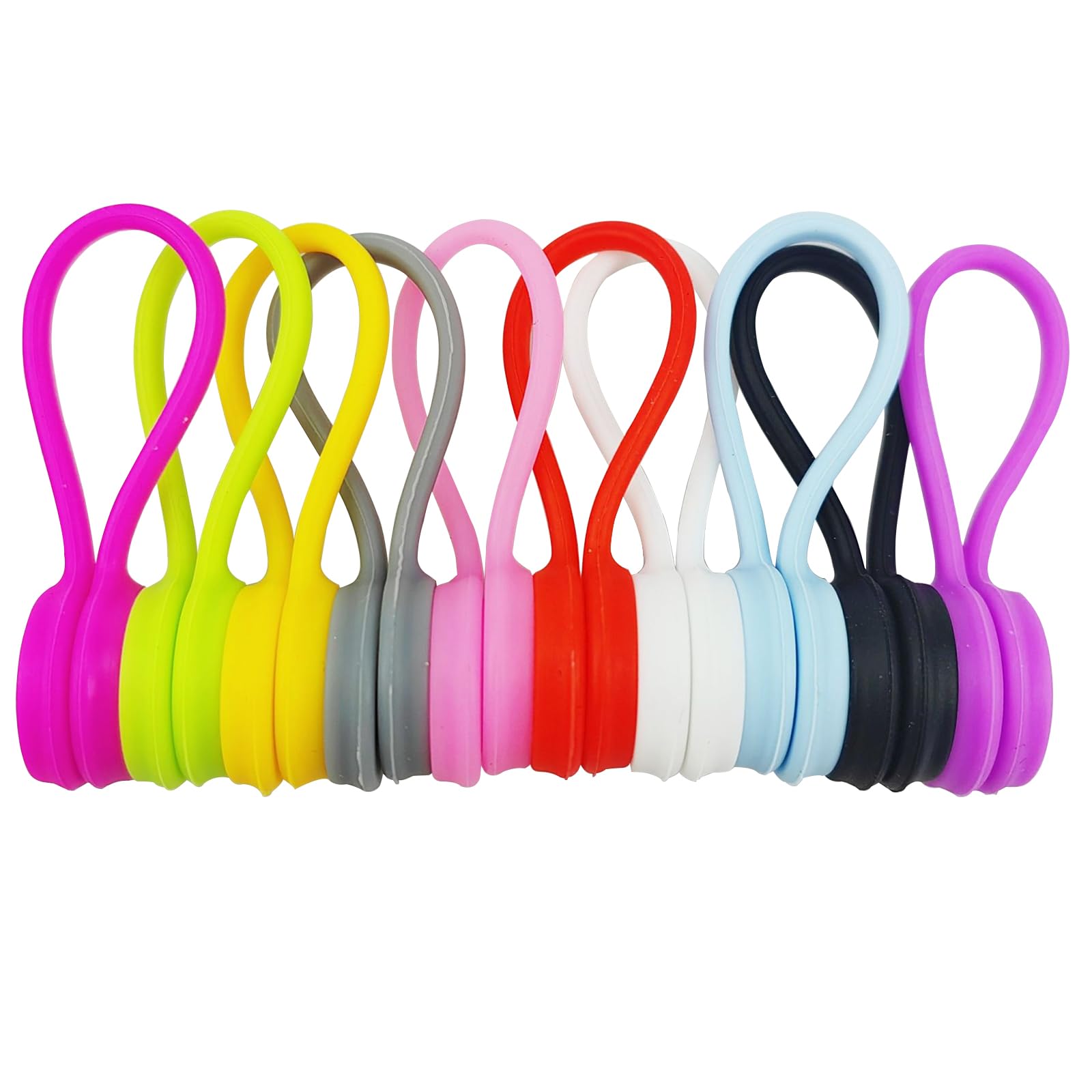 Buaak 10 Pcs Magnetic Cable Ties, Multicolor Reusable Magnetic Cable Organisers, Silicone Cable Ties for Organizing, Cable Tie Holder for Bundling Cable, Cords and Wires