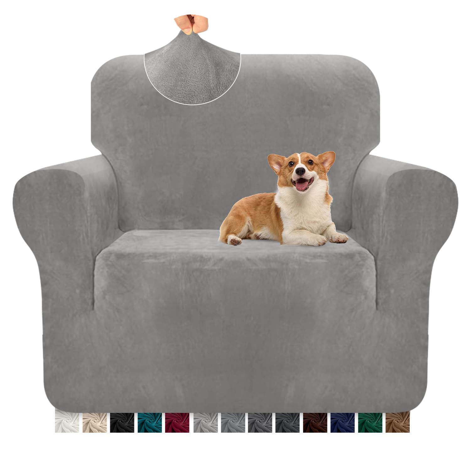 Granbest Premium Thicken Plush Velvet Armchair Cover 1 Seater High Stretch Couch Cover Super Soft Couch Slipcover Luxury Furniture Protector for Pets and Kids (1 Seater, Light Grey)