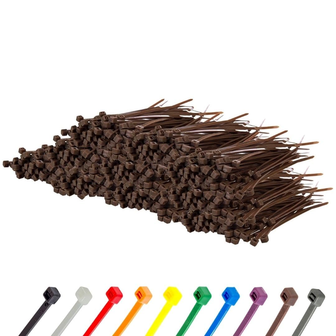 Gocableties Small Brown Cable Ties, 100mm x 2.5mm, Bulk Pack of 1000, 4” Premium Nylon Zip Ties, Plastic Tie Wraps, Secure Self-Locking Mechanism, for Home, Garden, Office and DIY — image 1