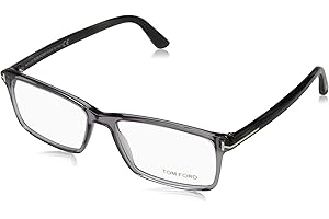 TOM FORD Men's TF 5408 Rectangular Eyeglasses 56mm, Transp. Grey, Grey Horn Effect Temples, Shiny Pall, 56/16/145