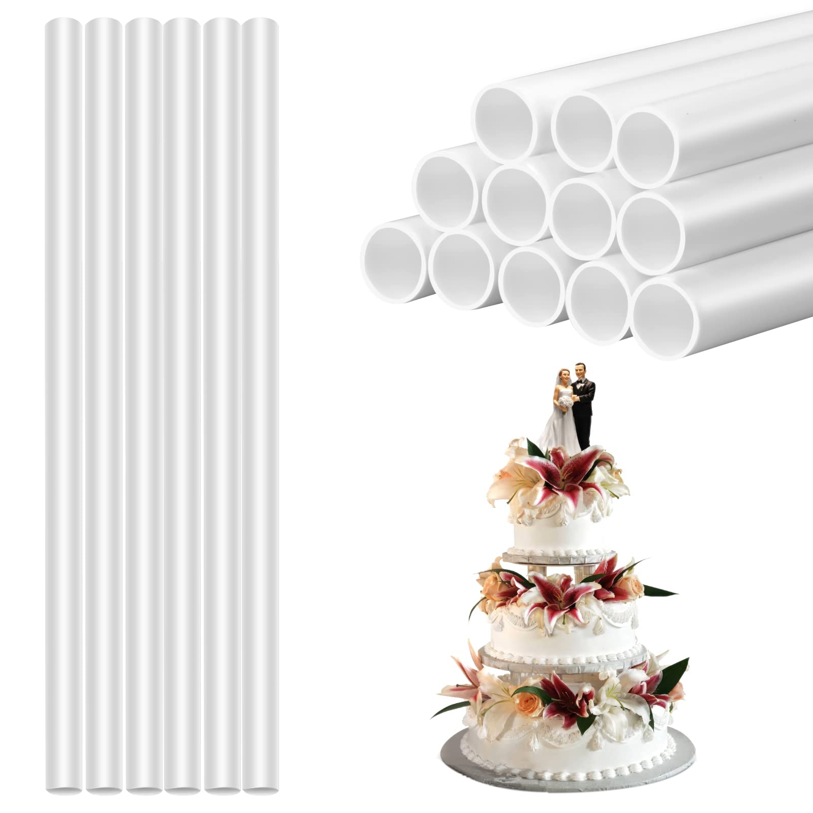 Jinlaili 12 x White Plastic Cake Dowels, Dowels for Cake Reusable 30 cm Cake Support Sticks for Used for Building and Stacking Layered Cakes