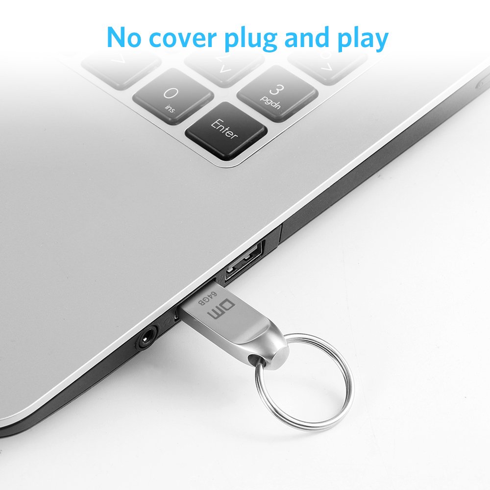 Clé USB 64 Go 64GB Pen Drive USB Clef Flash Drive Aluminium Annneau Porte-Clés Waterproof Stick Etanche pour PC Laptop Ordinateur Tablette et Les Autres USB Appareils Argent