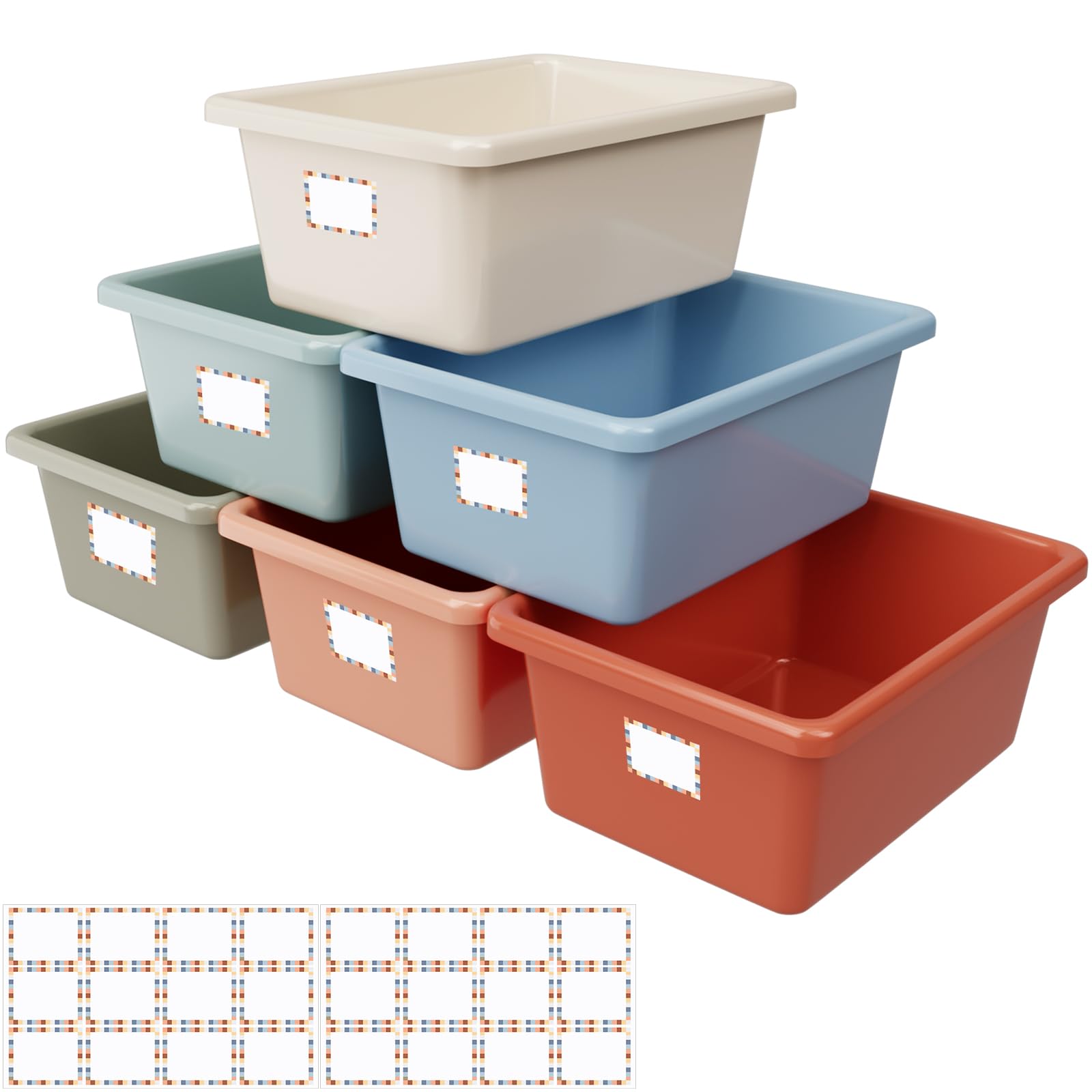 Photo 1 of Huwena 6 Pcs Plastic Cubby Bins for Classroom 11.6x7.7x5 Inch Book Bins with Self Adhesive Labels Classroom Storage Containers for Book Library School Organization Office Home
