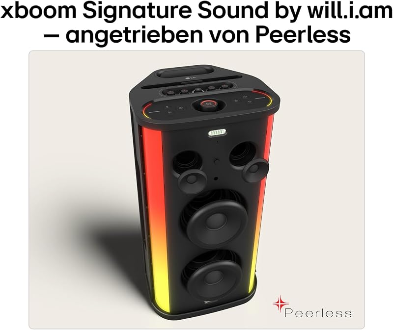xboom Stage501 by will.i.am, tragbarer Bluetooth-Lautsprecher, DJ- und Karaokefunktion, LED-Beleuchtung, 4 Aufstellfunktionen, (220 W, Signature Sound, IPX4, bis zu 25 Std. Akkulaufzeit), Schwarz