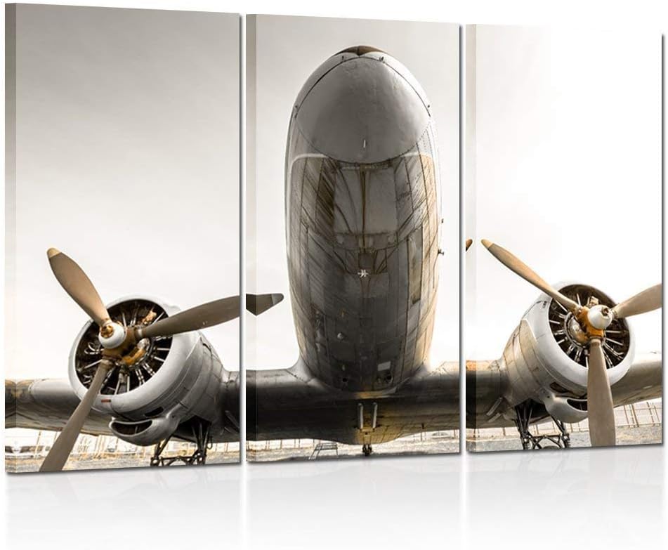 Kreative Arts - 3 Pieces Canvas Wall Art Plane with Propeller Poster Picture Print Modern Home Decor Stretched and Framed Ready to Hang 16x32inchx3pcs