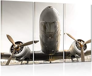 Kreative Arts - 3 Pieces Canvas Wall Art Plane with Propeller Poster Picture Print Modern Home Decor Stretched and Framed Ready to Hang 16x32inchx3pcs