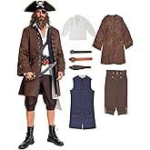 Kucos Mens Pirate Cosplay Costume Pirates Jacket Pants Outfit Coat with Belt for Halloween