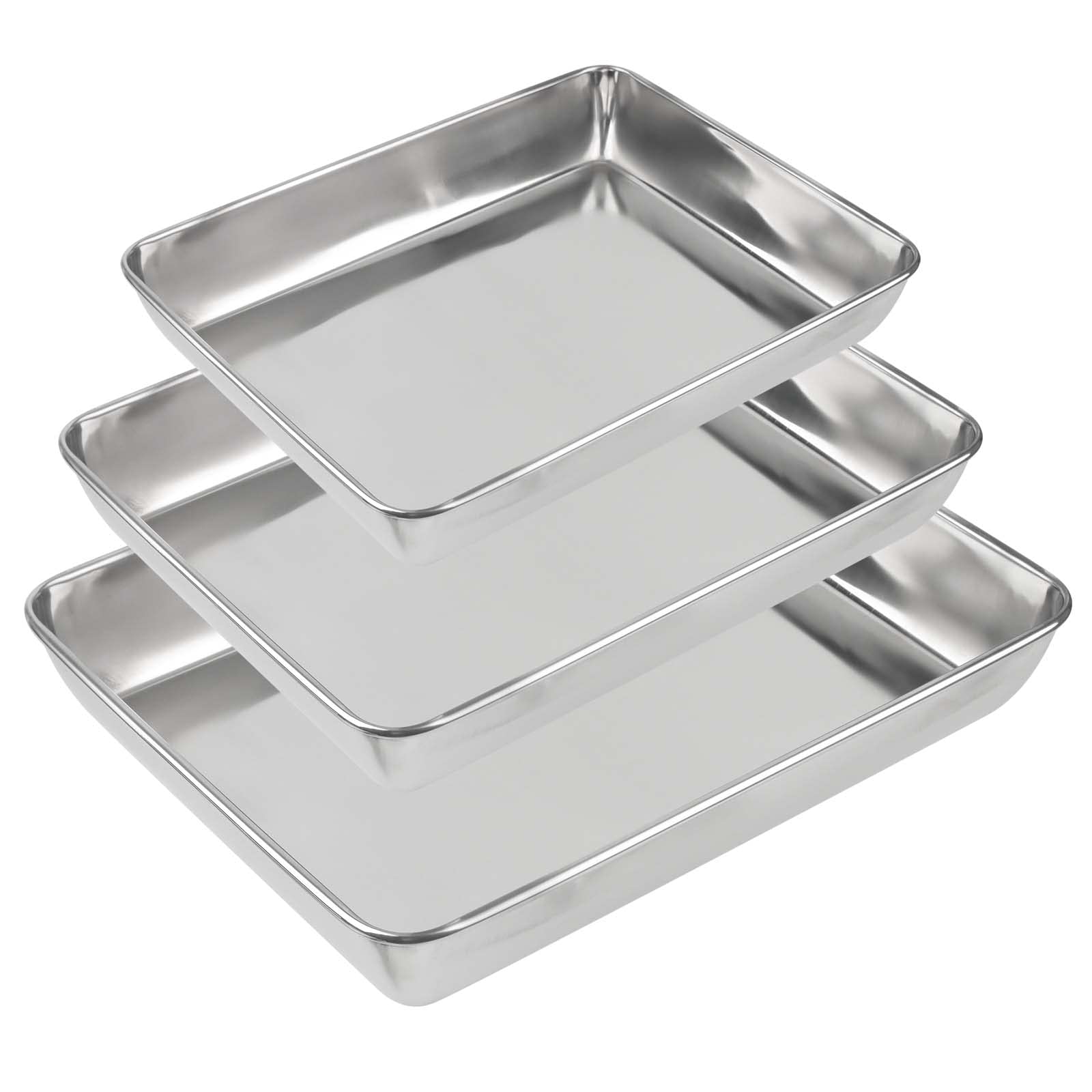 HEIHAK 3 Baking Tray Set of, 3 Sizes Stainless Steel Baking Pan Baking Tray for Pizza, Cake, Meats and Salad, 35 x 30 cm / 30 x 25 cm / 25 x 20 cm
