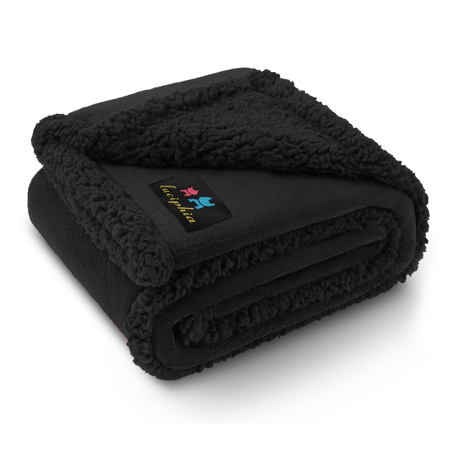 Photo 1 of Luciphia Waterproof Pet Blankets, Liquid Pee Proof Dog Blanket for Sofa Bed Couch, Reversible Sherpa Fleece Furniture Protector Cover for Small Medium Large Dogs Cats, Black King Size?100" x 85"?