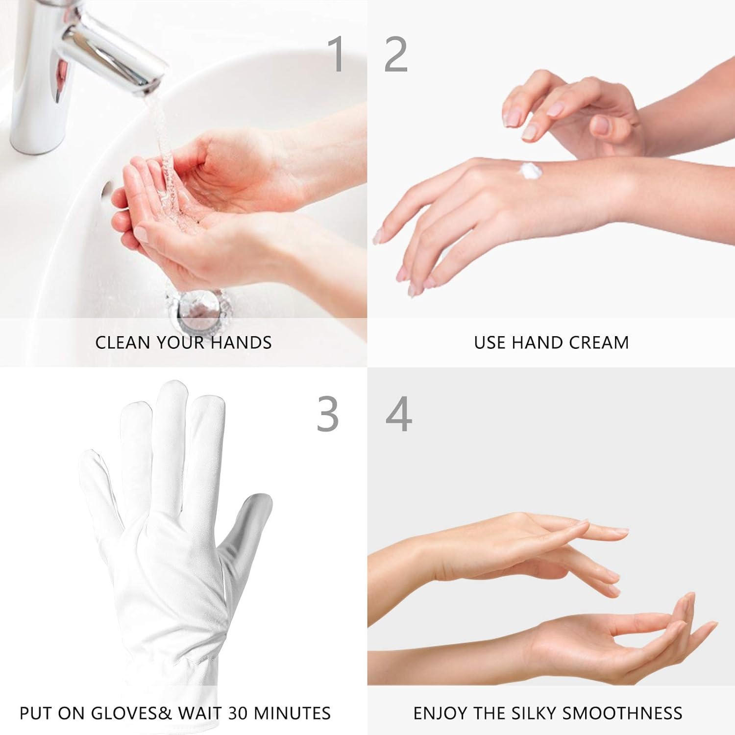 Panba Hand Moisturizing Gloves Overnight for Dry Hands and Eczema, Gloves for Nighttime Moisturizing for Men and Women, White Superfine Fiber Dust-free Gloves, Wristband Gloves (3 Pairs) : Beauty
