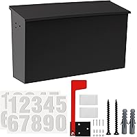 TonGass 15.74"x9.44"x4.72" Wall-Mount Mailbox for House with Flag and Number Stickers, Large Capacity Mailboxes for Outside W