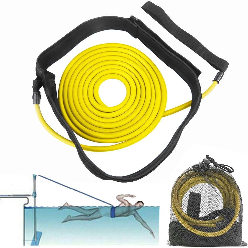 FOOING 3M Swim Training Belts, Swim Training Leash, Swim Tether Stationary Swimming, Swim Harness Static Swimming Belt, Swim Bungee Cords Resistance Bands (Yellow, 3) : Sports & Outdoors