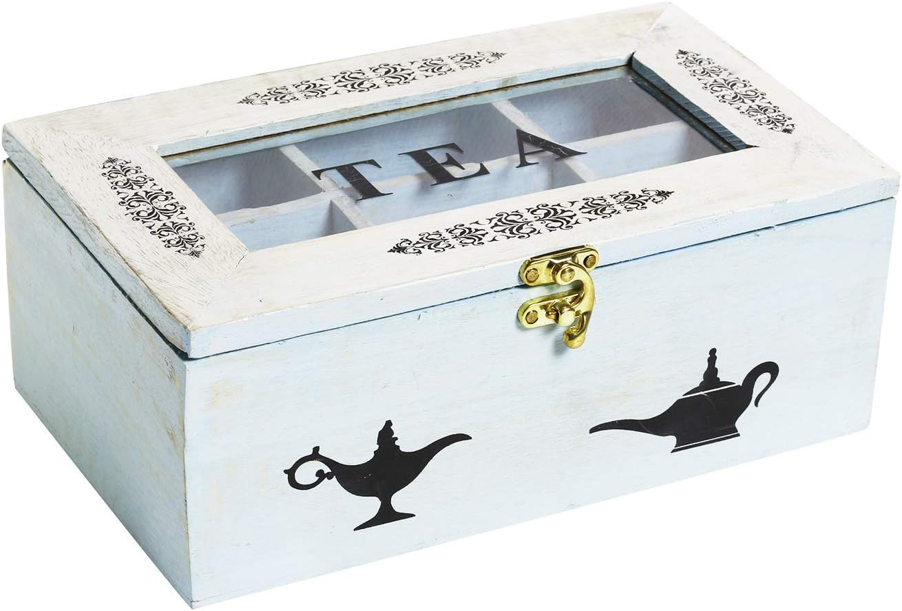 Wooden Tea Bag Storage Compartment Big Box Compact Organizer Handcrafted For Storage of Tea Bags Condiments Spices (Design4)