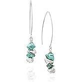 Women’s 925 Sterling Silver Long Wire Threader Howlite Earrings with Silver Beads