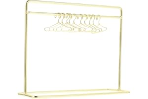 STOBOK Miniature Doll Garment Rack Set Mini Doll Dress Clothing Display Rack with 10Pcs Mini Dollhouse Clothes Hangers for Dollhouse Furniture Accessories Supplies, Golden