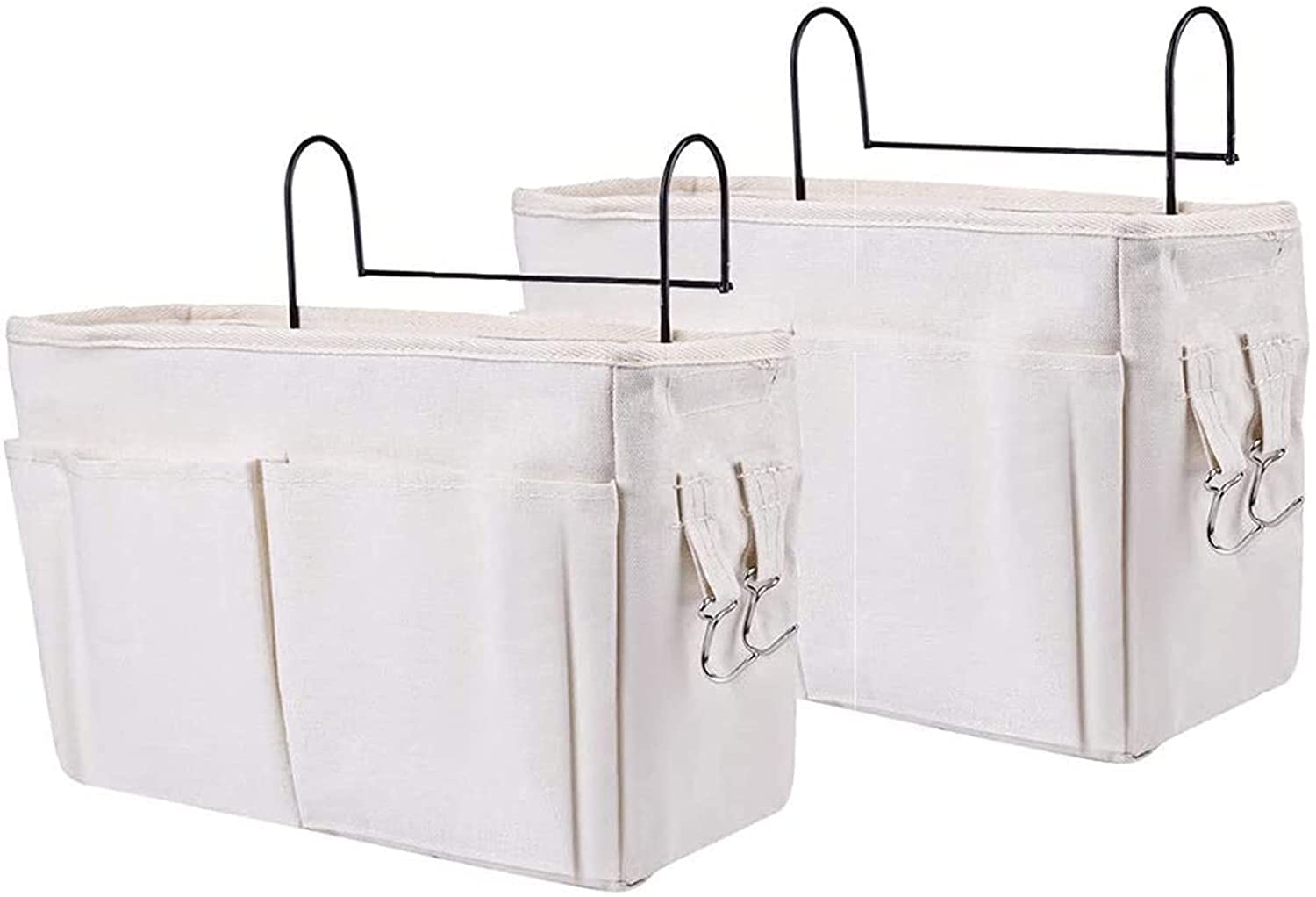 Bedside Hanging Storage Bag, Hanging Basket Bedside Caddy Bedside Storage Pocket, Dormitory Bed Organiser Caddy Desktop Storage Rack for Headboards Bunk Beds Hospital Bed Dorm Rooms (White 2PCS)