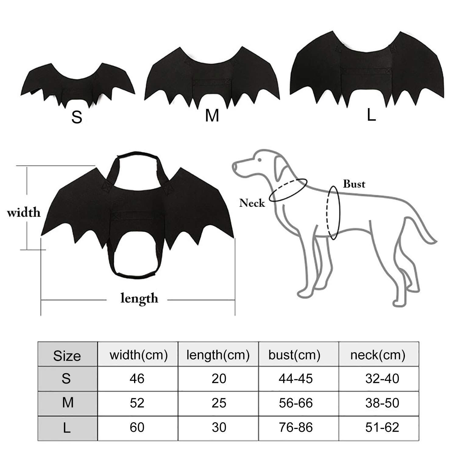 B bangcool Bat Wings for Dogs, Pet Halloween Bat Costume Adjustable Black Dragon Wings with 2 Pumpkin Bells