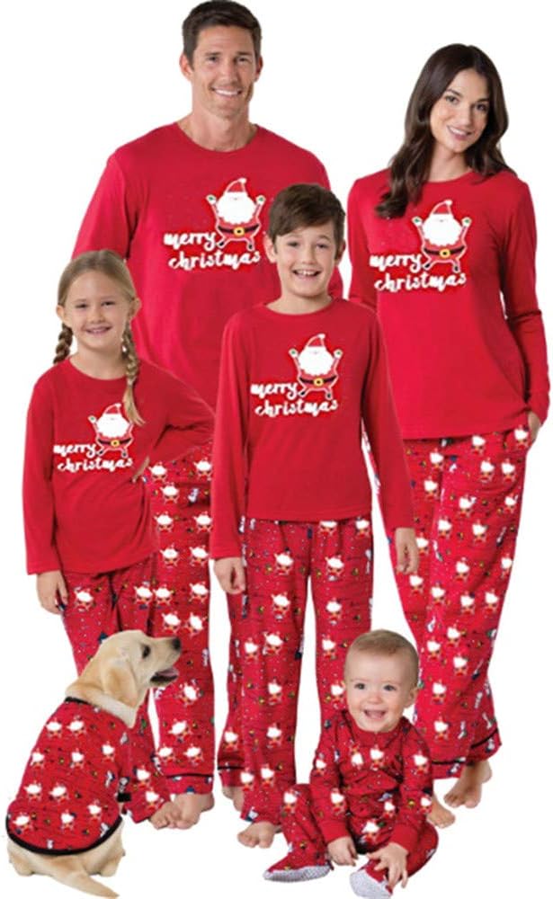 Family Christmas Pajamas Outfits 2Pcs Santa Claus T Shirt Tops Pants Xmas Clothes Set