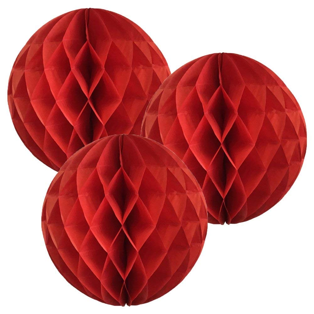 Paper Honeycomb Balls (Pack of 3) christmas tree decorations birthday wedding baby shower (2" (5cm), Red)