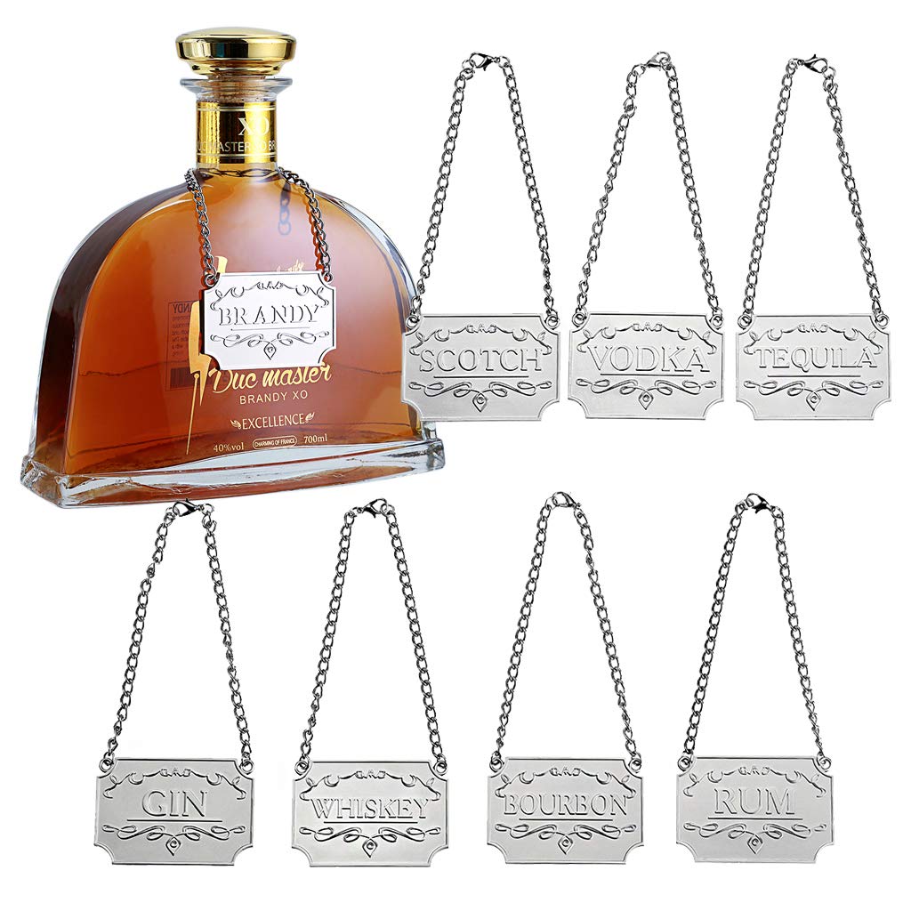 BSTKEY Set of 8 Liquor Decanter Tags Wine Labels (Silver)