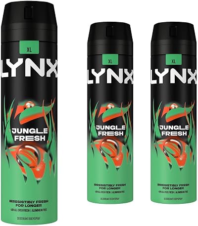 Lynx Jungle Fresh Body Spray Deodorant Men 200ml Pack of 3 48H Odour Protection
