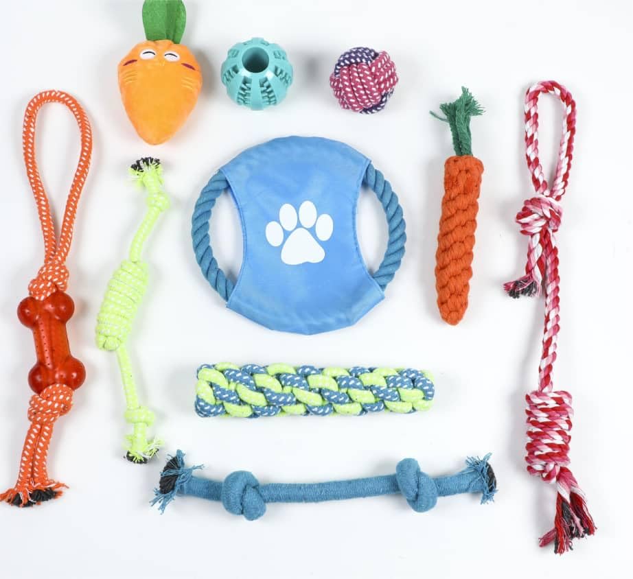 10 Dog Toys Set Of Stock Cotton Rope Toys (Medium Size)