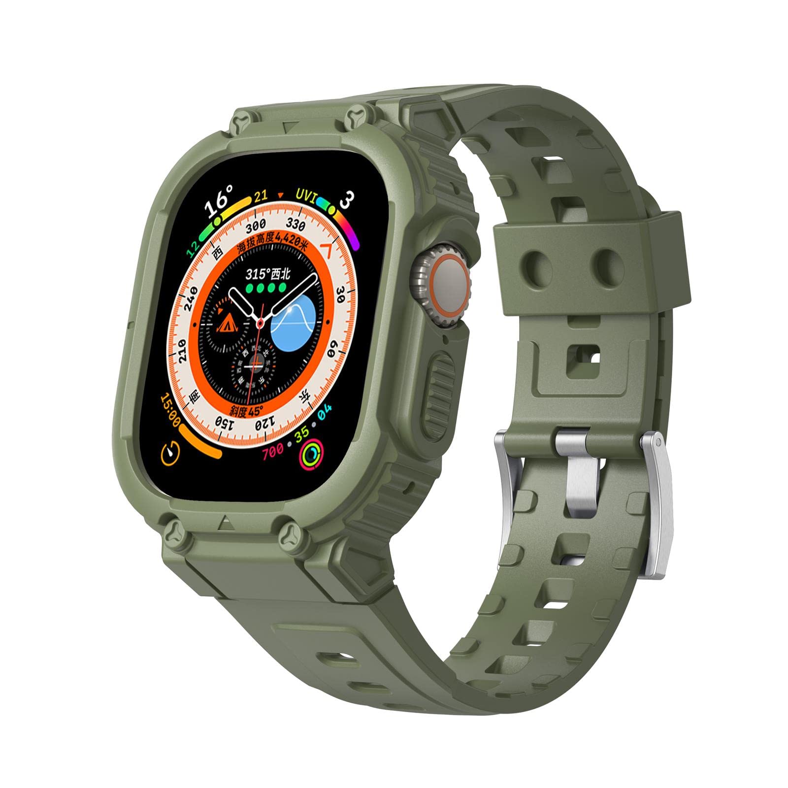 VeveXiao Case with Band Compatible with Apple Watch Ultra 49mm band with Case , Bumper Case Rugged Protective Case with Strap Bands for iWatch Ultra 49mm Mens Womens Strap (green, 49MM)