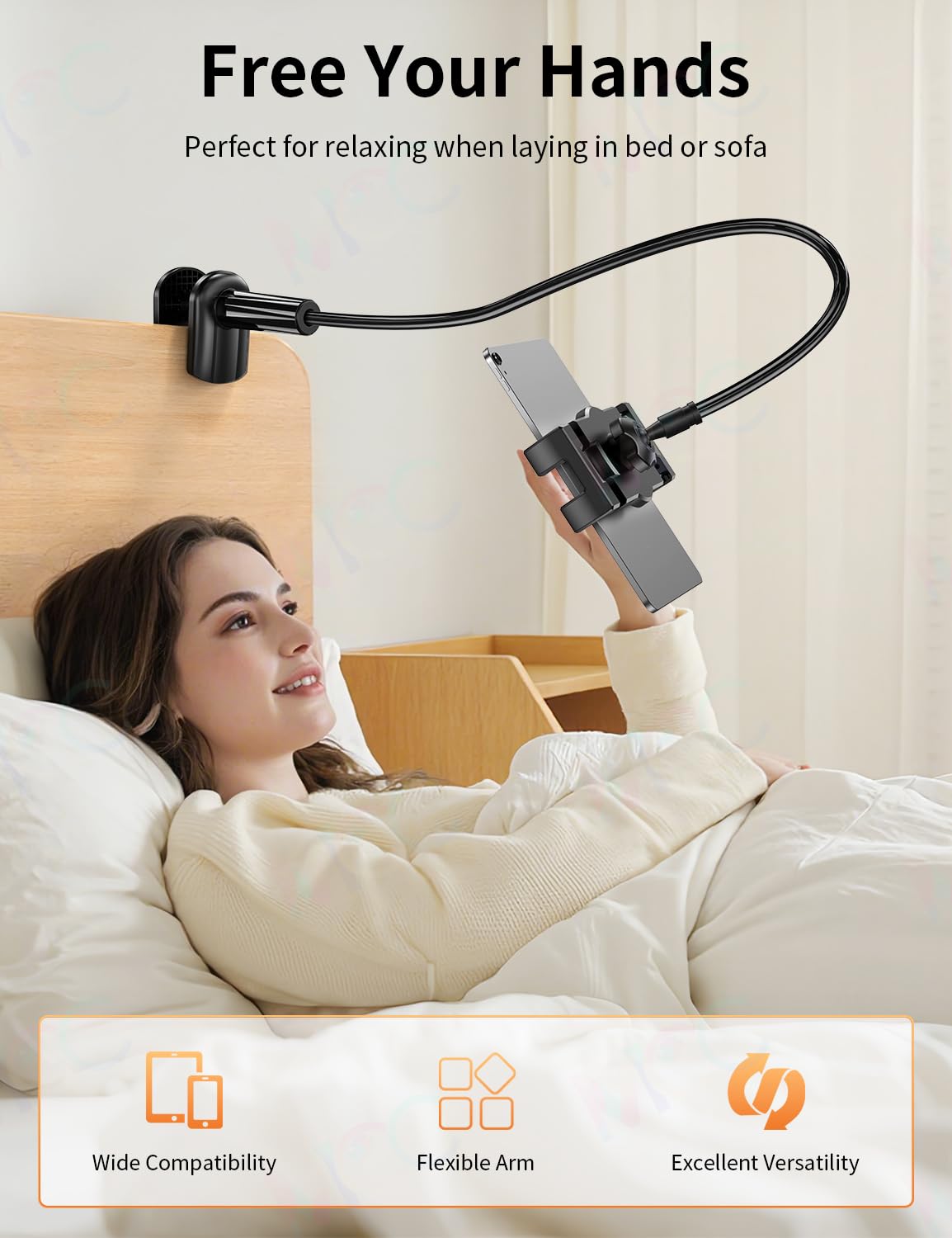 Gooseneck Tablet Holder Stand for Bed Adjustable Flexible Long Arm Tablets Mount Clamp on Table Compatible with iPad Air Mini | Galaxy Tabs | Kindle Fire | Switch or Other 4.7-12.9