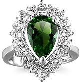 Ganquya Fashion Pear-Shaped Green Simulated Emerald Cut CZ Cocktail Statement Ring for Women,Simulated Diamond Halo Cubic Zirconia Promise Bridal Wedding Ring (US Size 8)